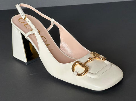 Gucci Horsebit Womens Pump Leather White Shoes Sandals 11.5 US (41.5) 643892 NIB