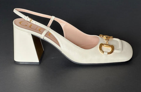 Gucci Horsebit Womens Pump Leather White Shoes Sandals 11.5 US (41.5) 643892 NIB