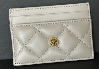 Versace Medusa Head Quilted Leather Gray Card Case 1008825 Italy NWOT $350