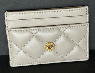 Versace Medusa Head Quilted Leather Gray Card Case 1008825 Italy NWOT $350