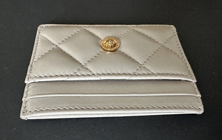 Versace Medusa Head Quilted Leather Gray Card Case 1008825 Italy NWOT $350