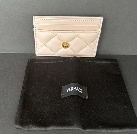 Versace Medusa Head Quilted Leather Light Pink Card Case 1008825 Italy NWT $350