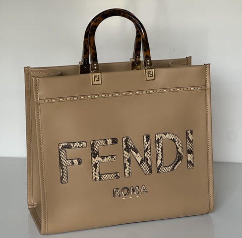 Fendi Roma Calf Leather Sunshine Medium Brown Shopping Bag 8BH386 IT NWT $3290