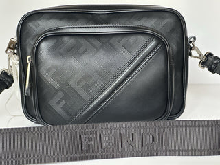 Fendi FF Logo Calf Leather Camera Case Shoulder Bag Black 7VA607 IT NWT $2100