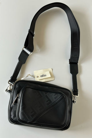 Fendi FF Logo Calf Leather Camera Case Shoulder Bag Black 7VA607 IT NWT $2100