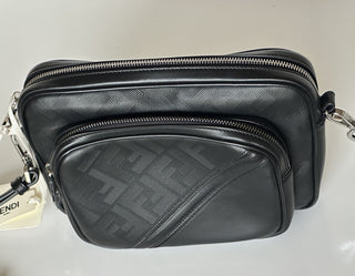 Fendi FF Logo Calf Leather Camera Case Shoulder Bag Black 7VA607 IT NWT $2100