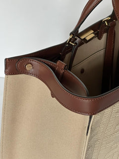 Fendi FF Logo Peekaboo X-Lite Medium Canvas Beige Tote Bag 8BH374 IT NWT $2723