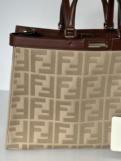 Fendi FF Logo Peekaboo X-Lite Medium Canvas Beige Tote Bag 8BH374 IT NWT $2723