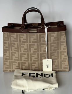 Fendi FF Logo Peekaboo X-Lite Medium Canvas Beige Tote Bag 8BH374 IT NWT $2723