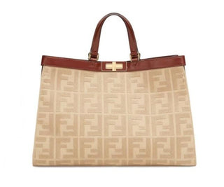 Fendi FF Logo Peekaboo X-Lite Medium Canvas Beige Tote Bag 8BH374 IT NWT $2723