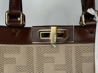 Fendi FF Logo Peekaboo X-Lite Medium Canvas Beige Tote Bag 8BH374 IT NWT $2723