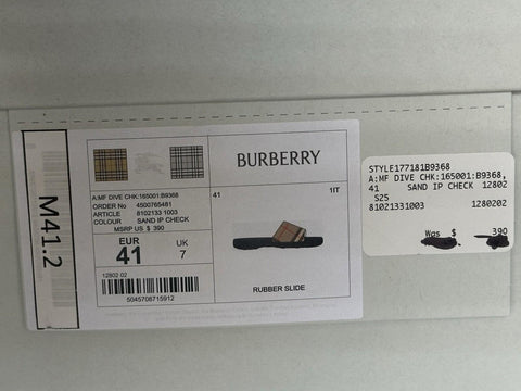 Burberry Dive Sand IP Check Slide Sandals 8 US (41 Euro) 8102133 IT NIB $390