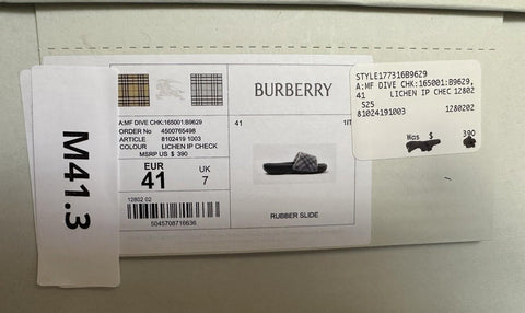 Burberry Dive Lichen IP Check Slide Sandals 8 US (41 Euro) 8102419 IT NIB $390