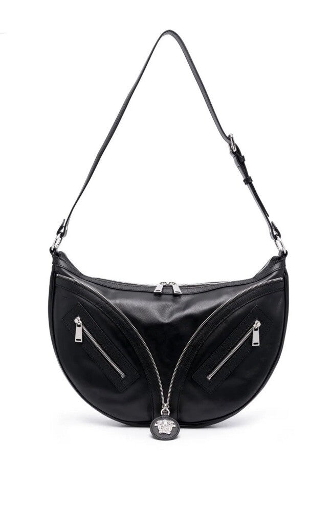 Versace Silver Medusa Head Calf Leather Medium Black Hobo Bag 1007679 NWOT $2325