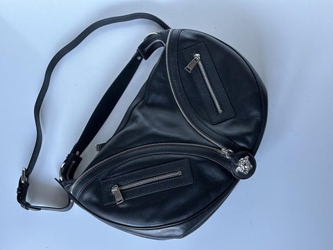Versace Silver Medusa Head Calf Leather Medium Black Hobo Bag 1007679 NWOT $2325