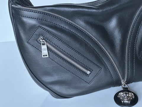 Versace Silver Medusa Head Calf Leather Medium Black Hobo Bag 1007679 NWOT $2325