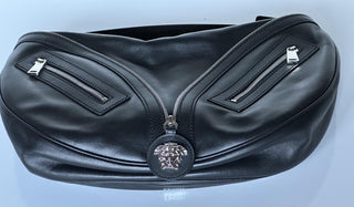 Versace Silver Medusa Head Calf Leather Medium Black Hobo Bag 1007679 NWOT $2325