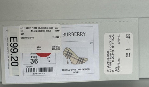 Burberry Women's Pump Alabaster IP Check Shoes 6 US (36 Eu) 8100970 IT NIB $890
