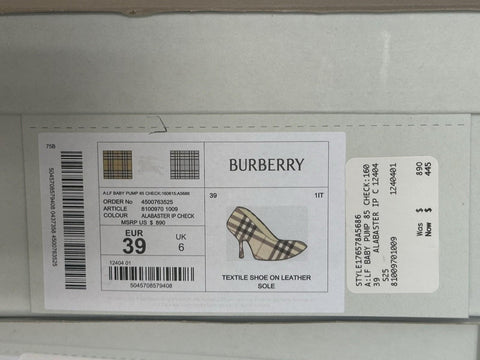Burberry Women's Pump Alabaster IP Check Shoes 9 US (39 Eu) 8100970 IT NIB $890