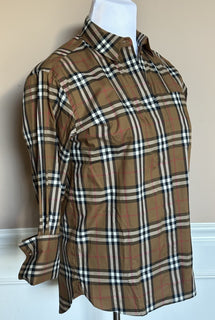 Burberry Women’s Taupe Brown IP Check Button-down Shirt 4 US 8093480 NWT