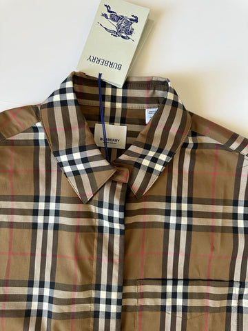 Burberry Women’s Taupe Brown IP Check Button-down Shirt 4 US 8093480 NWT