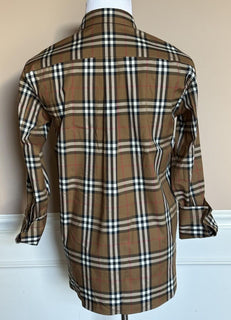 Burberry Women’s Taupe Brown IP Check Button-down Shirt 4 US 8093480 NWT