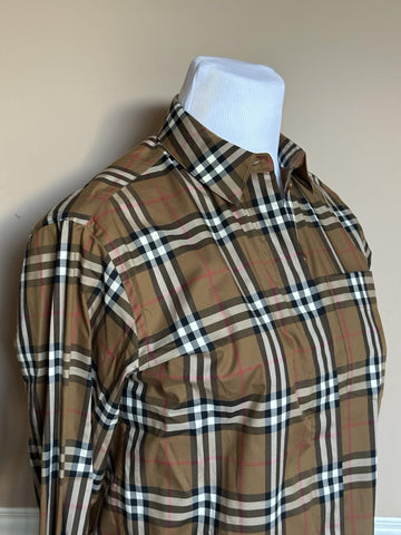Burberry Women’s Taupe Brown IP Check Button-down Shirt 4 US 8093480 NWT