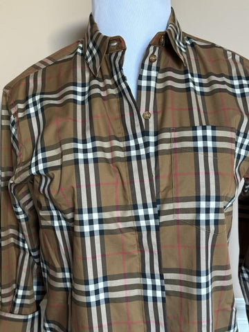 Burberry Women’s Taupe Brown IP Check Button-down Shirt 4 US 8093480 NWT