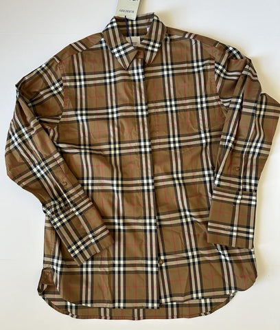 Burberry Women’s Taupe Brown IP Check Button-down Shirt 4 US 8093480 NWT