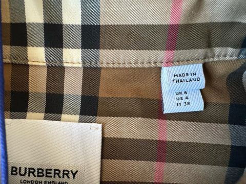 Burberry Women’s Taupe Brown IP Check Button-down Shirt 4 US 8093480 NWT