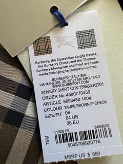 Burberry Women’s Taupe Brown IP Check Button-down Shirt 4 US 8093480 NWT