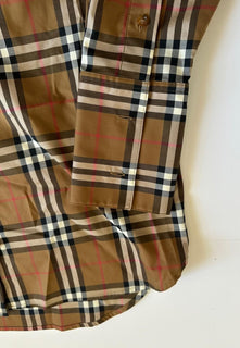 Burberry Women’s Taupe Brown IP Check Button-down Shirt 4 US 8093480 NWT