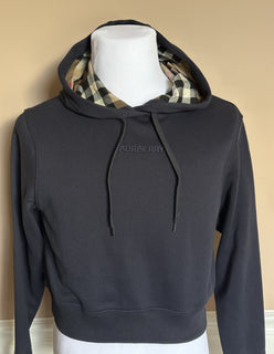 Burberry Talley Logo Checked Sweatshirt with Hoodie Navy XS 8084393 NWT $760