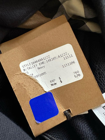 Burberry Talley Logo Checked Sweatshirt with Hoodie Navy XS 8084393 NWT $760