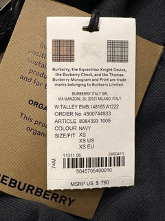 Burberry Talley Logo Checked Sweatshirt with Hoodie Navy XS 8084393 NWT $760