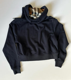 Burberry Talley Logo Checked Sweatshirt with Hoodie Navy XS 8084393 NWT $760