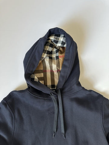 Burberry Talley Logo Checked Sweatshirt with Hoodie Navy XS 8084393 NWT $760