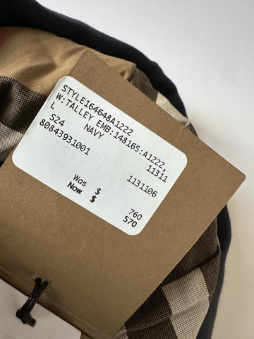 Burberry Talley Logo Checked Sweatshirt with Hoodie Navy L 8084393 NWT $760