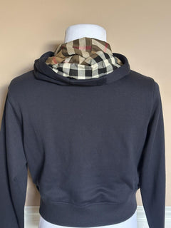 Burberry Talley Logo Checked Sweatshirt with Hoodie Navy L 8084393 NWT $760