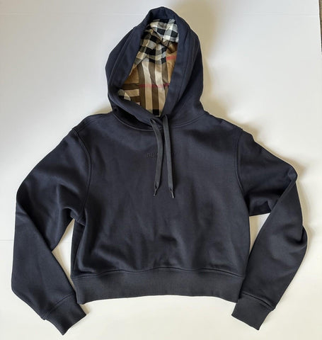 Burberry Talley Logo Checked Sweatshirt with Hoodie Navy L 8084393 NWT $760
