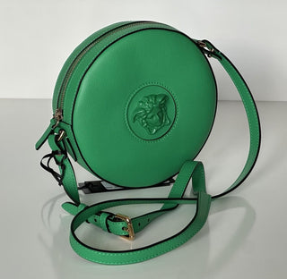 Versace Medusa Head Leather Round Bright Green Crossbody Bag 1021602 IT NWT