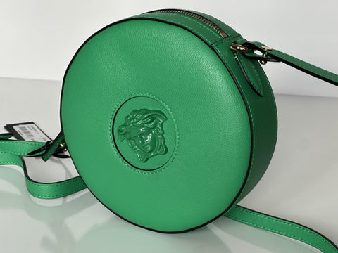 Versace Medusa Head Leather Round Bright Green Crossbody Bag 1021602 IT NWT