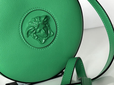 Versace Medusa Head Leather Round Bright Green Crossbody Bag 1021602 IT NWT