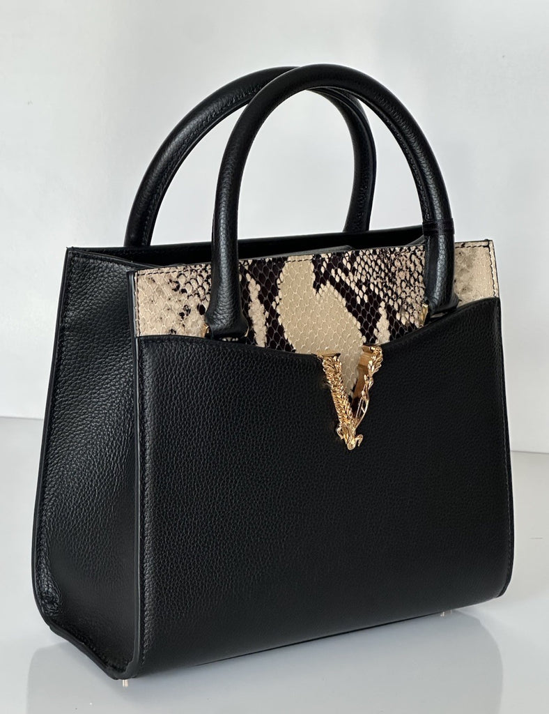 Versace Virtus Calf Leather Small Black Top Handle Bag 1005960 IT NWT $1825