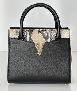 Versace Virtus Calf Leather Small Black Top Handle Bag 1005960 IT NWT $1825