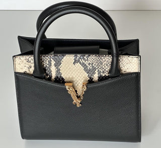 Versace Virtus Calf Leather Small Black Top Handle Bag 1005960 IT NWT $1825