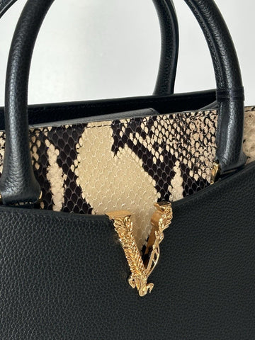 Versace Virtus Calf Leather Small Black Top Handle Bag 1005960 IT NWT $1825