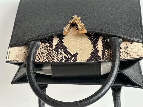 Versace Virtus Calf Leather Small Black Top Handle Bag 1005960 IT NWT $1825