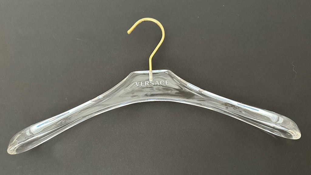 VERSACE Valplastick Clear Patented Coat/Jacket Hanger with Gold Hardware 15.7”