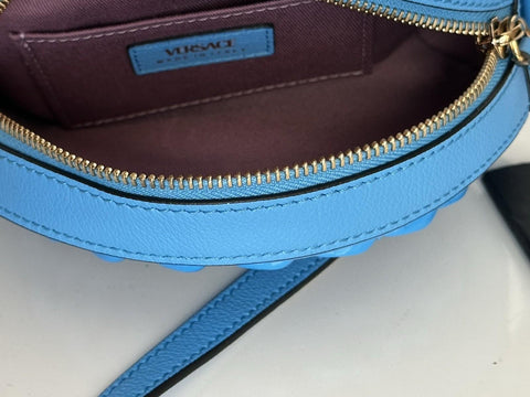 Versace Medusa Head Calf Leather Round Blue Crossbody Bag 1021602 IT NWT $1500